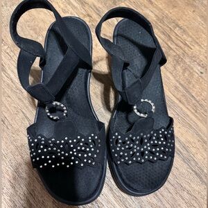 Women’s size 9.5 black and sparkly strappy wedge sandals